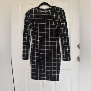 SHEIN striped grid white and black dress circle neck line tight dress Size XS